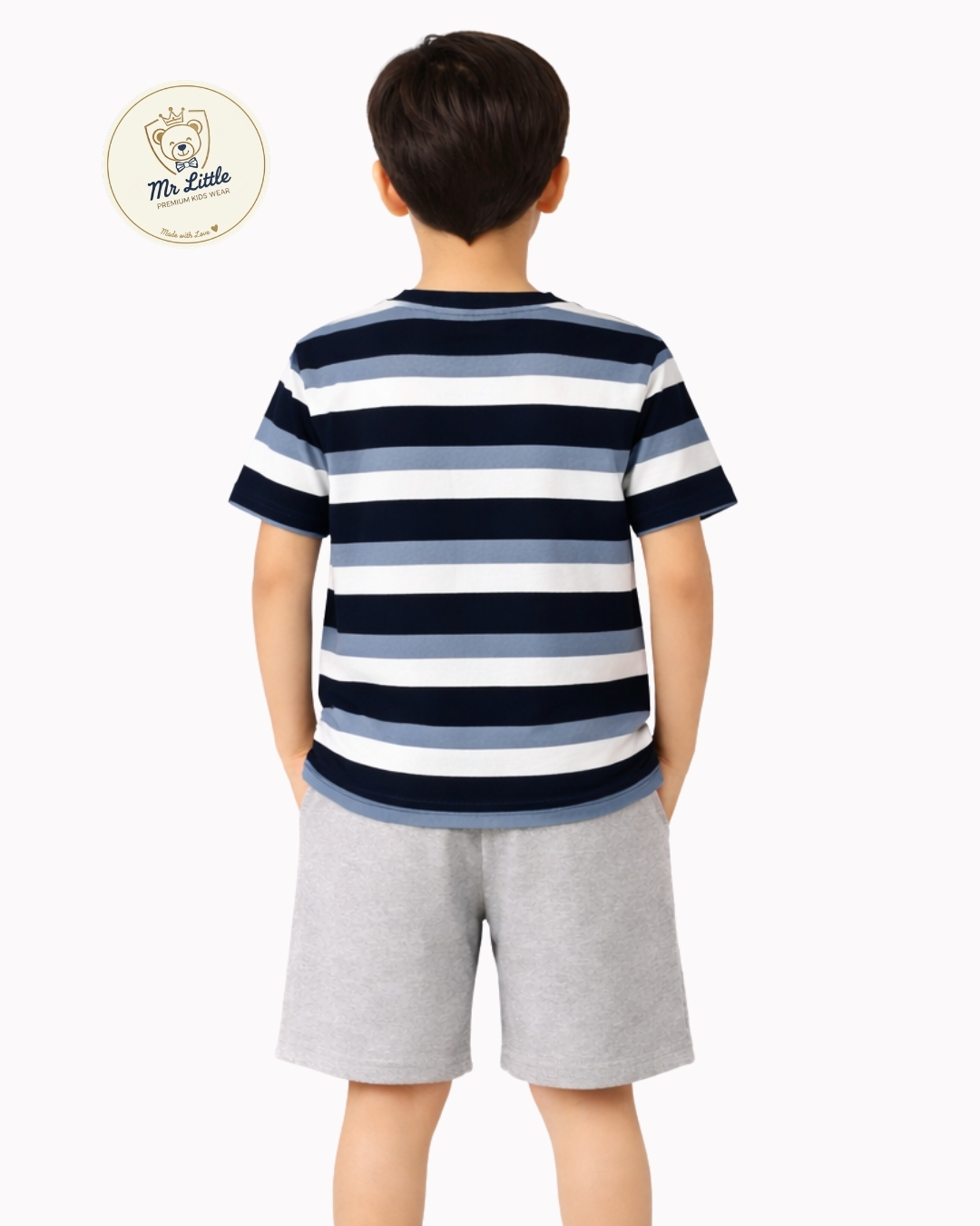 Sky Blue & Black Striped Kids T-Shirt - View 1