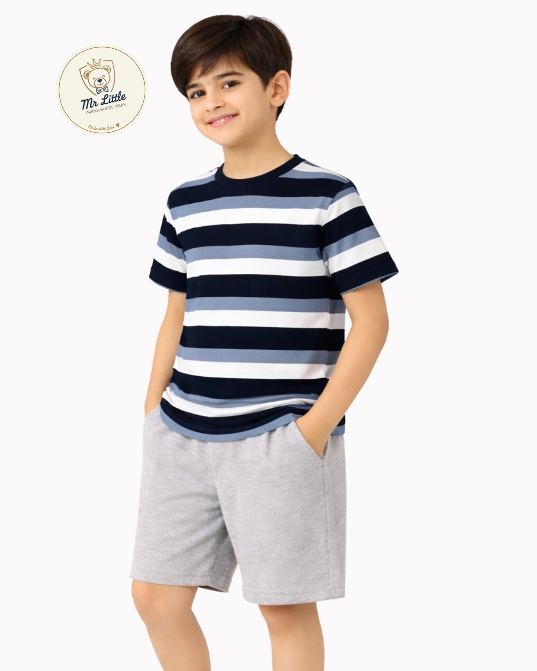 Sky Blue & Black Striped Kids T-Shirt - View 2