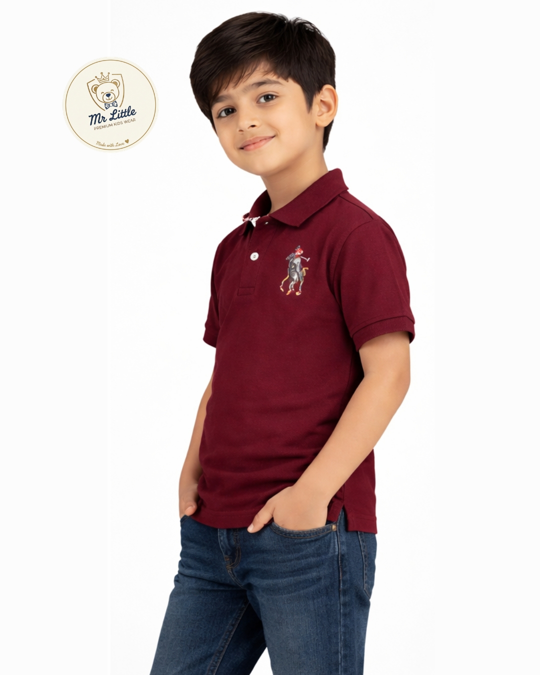 Mr Little Classic Polo – Maroon Rider Edition - View 1