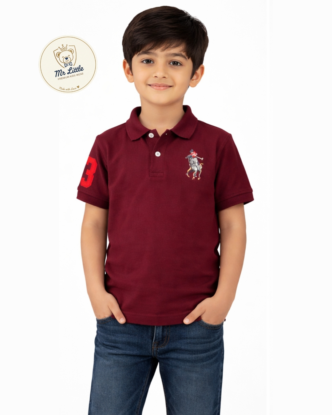 Mr Little Classic Polo – Maroon Rider Edition